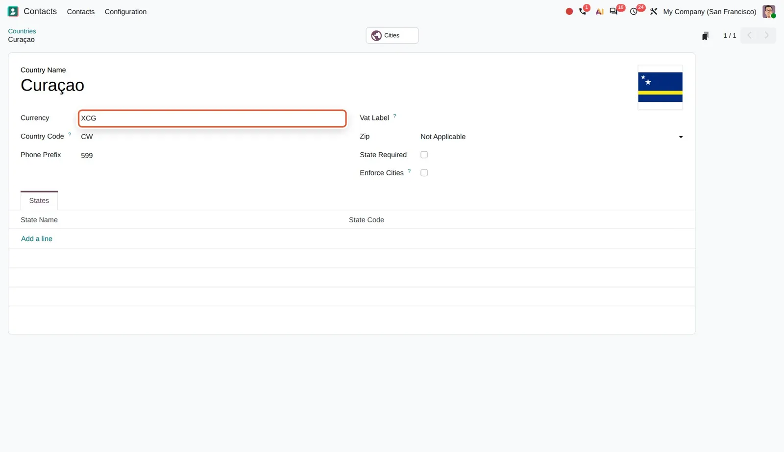 Odoo 20 New currency: Caribbean Guilder: Curaçao now uses XCG (Caribbean Guilder) as its currency.