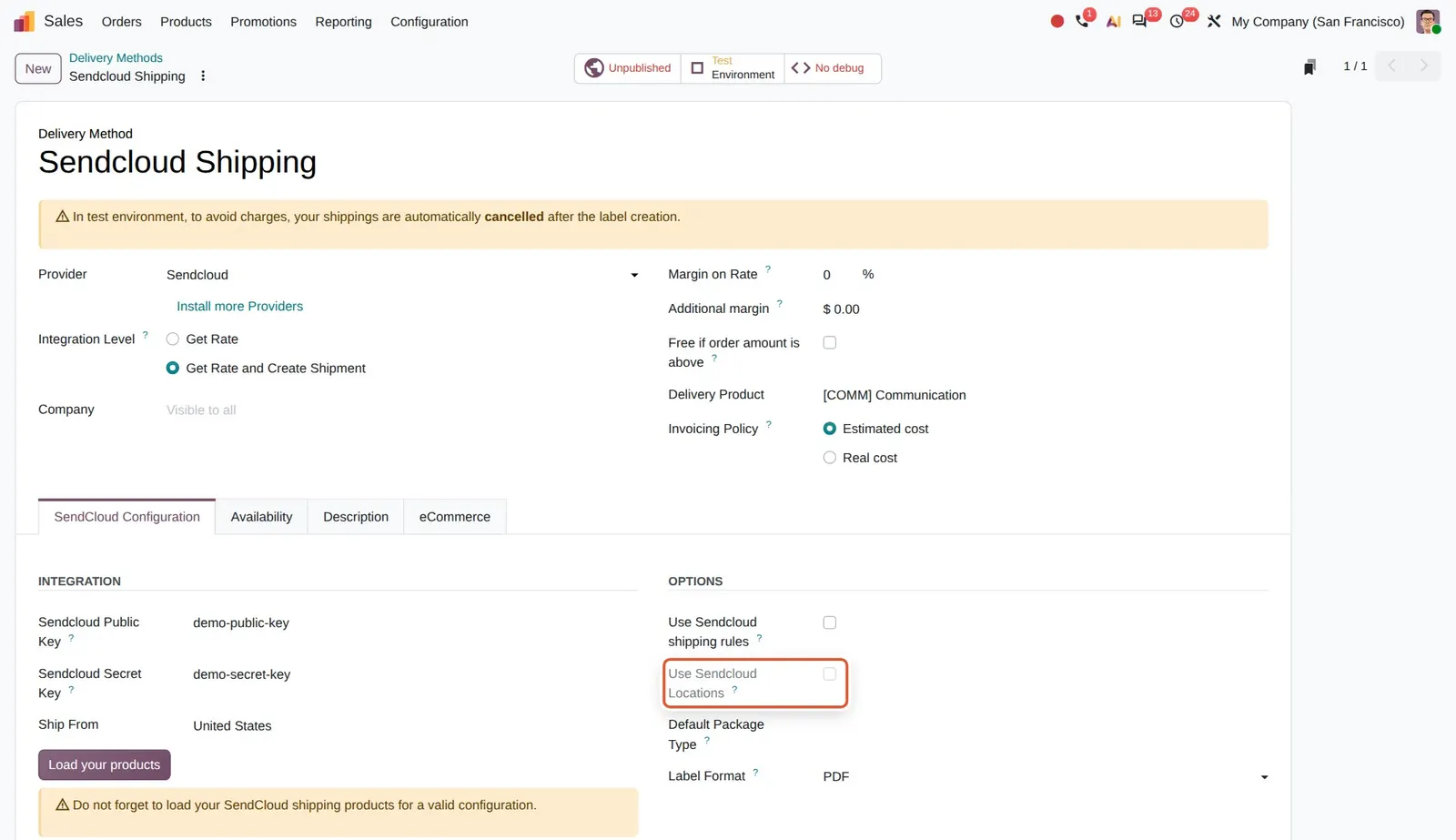 Odoo 20 Mondial Relay handled via Sendcloud: "Use Sendcloud Locations" on a Sendcloud delivery method, the replacement for relay points.