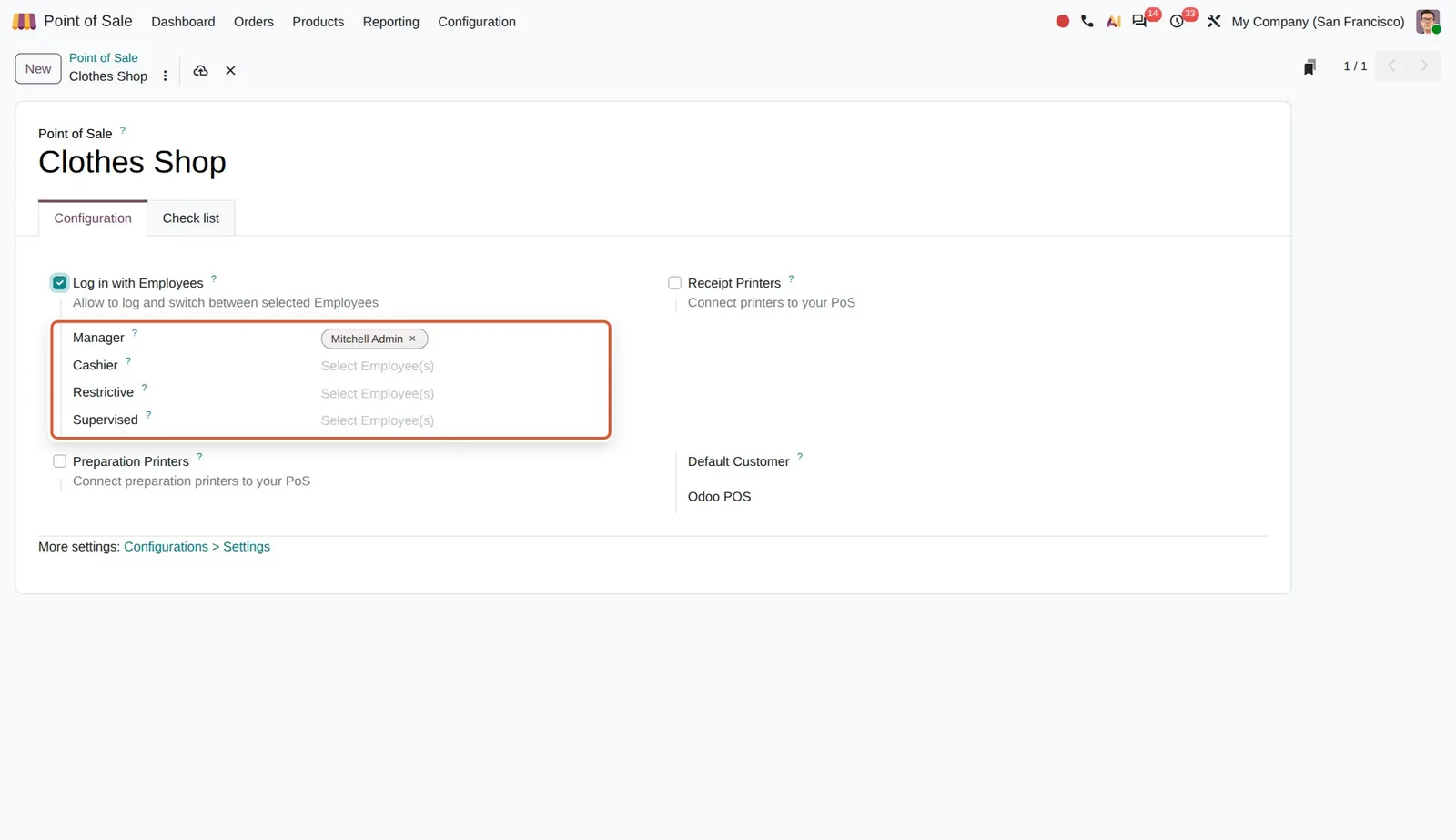 Odoo 20 Employee access levels: The four employee access levels, including the new Supervised level.
