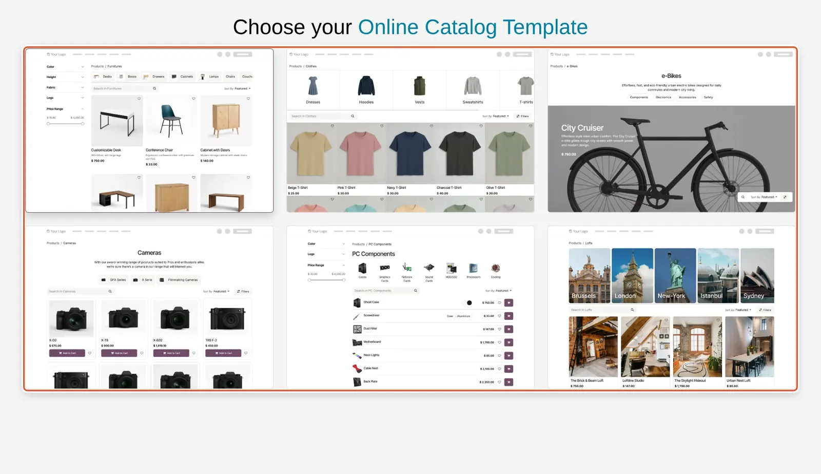 Odoo 20 Website configuration wizard: The wizard's visual template preview grid, boxed, shown after choosing a color palette.